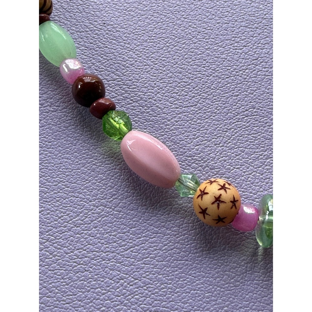 Y2K Multicolor Mixed Bead Necklace Pink Green Brown Floral Star Heart Boho 18 In - Picture 5 of 10